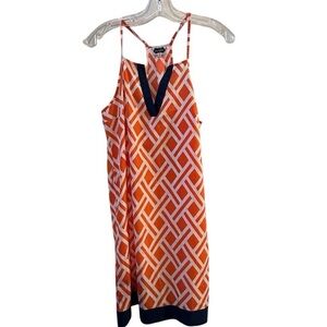 Mud Pie Women's S Orange Geometric Sleeveless Racerback Dress Casual